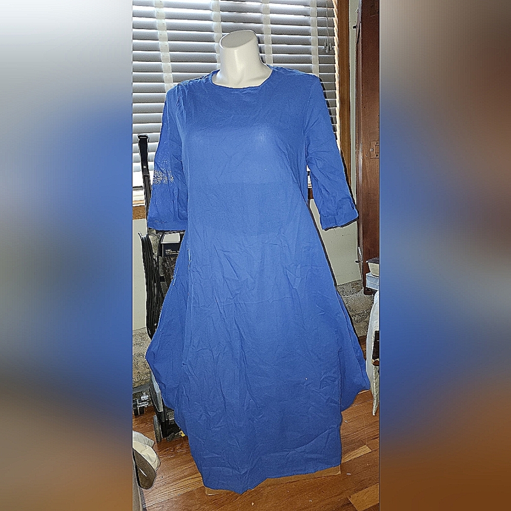 Rciityk cotton linen dress casual loose sundress blue size: small. New